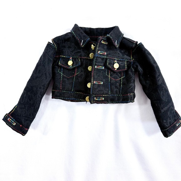 Rainbow High Black Denim Doll Jacket Multi Color Stitching Gold Buttons 24" - Picture 3 of 5